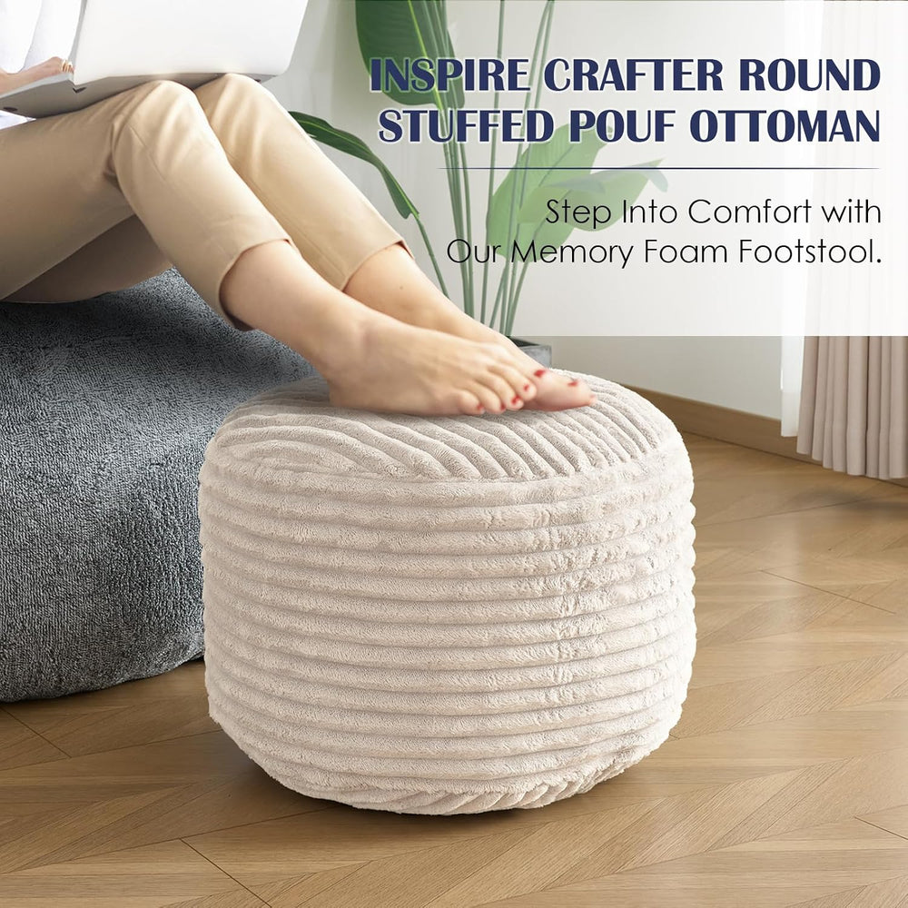 Round Ottoman,Corduroy Pouf Foot Rest,Beige,20x15 in | Corduroy Cover,Storage...