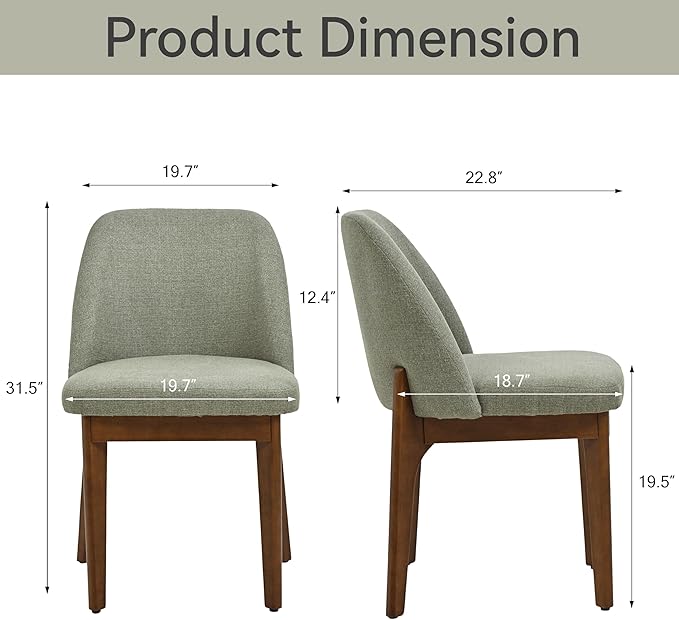 VKNOW Wooden Dining Chairs Set of 4, Upholstered Dining Room Chairs with Rubberwood Legs and Padded Seats, Kitchen Chairs for Restaurant Kitchen Living Room, Green