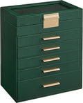 SONGMICS Jewelry Box Organizer with Glass Lid, 6-Layer Jewelry Storage, with 5 Drawers, Modern Style, Christmas Gift, 6.4 x 9.9 x 11.4 Inches, Forest Green and Gold Color UJBC171C01
