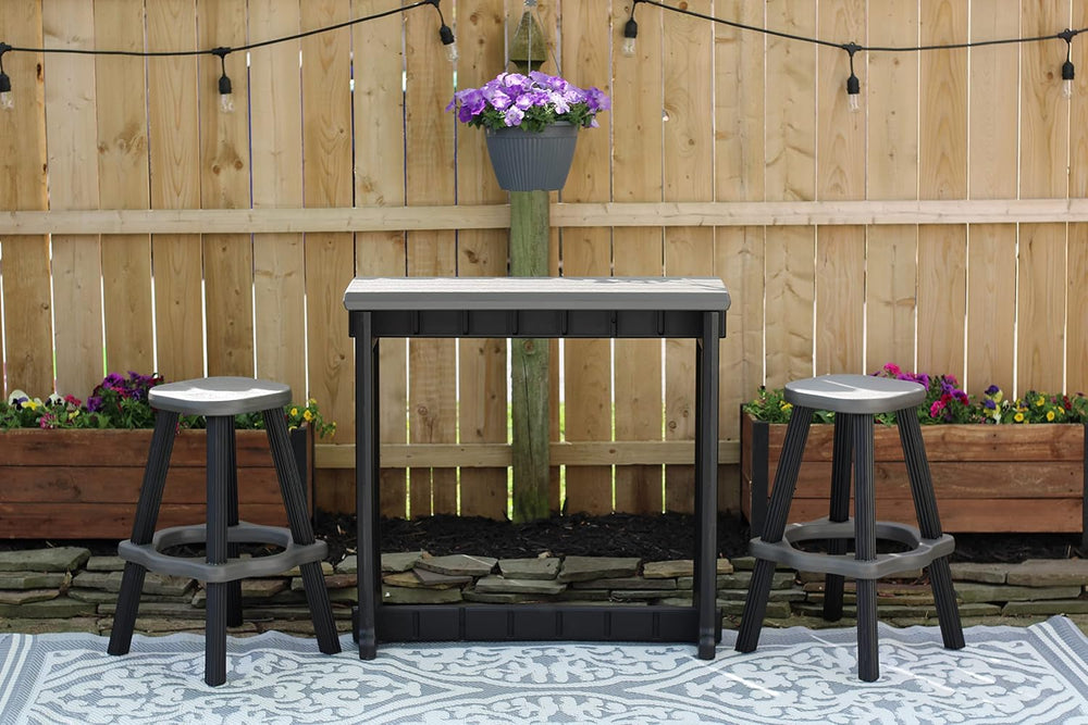 Single Bar Set Includes 2 Barstools Deep Grey Top & Black Base Ideal for ...