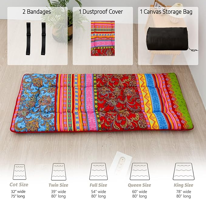 MAXYOYO Japanese Floor Mattress Futon Mattress, 4" Thicken Tatami Mat Sleeping Pad Foldable Roll Up Mat Boys Girls Dormitory Pad Kids Floor Lounger Pillow Bed, Charcoal Grey, Queen Size
