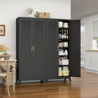 75" Tall Kitchen Storage Cabinets with 5 Adjustable Shelves, Black | Metal Storage Cabinet, Pantry with Louvered Doors, Large Cupboard, Locker for Kitchen, Office, School, Living Room, Dining