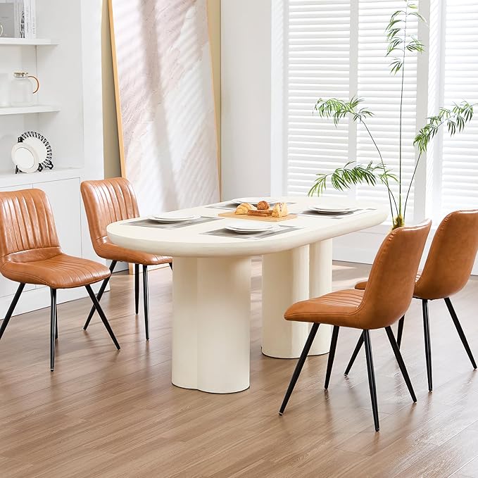 Dining Chairs Set of 4, Modern Dining Chairs with Thick Cushions, PU Leather Upholstered Kitchen Dining Room Chairs with Metal Legs for Dining Living Room (Caramel)