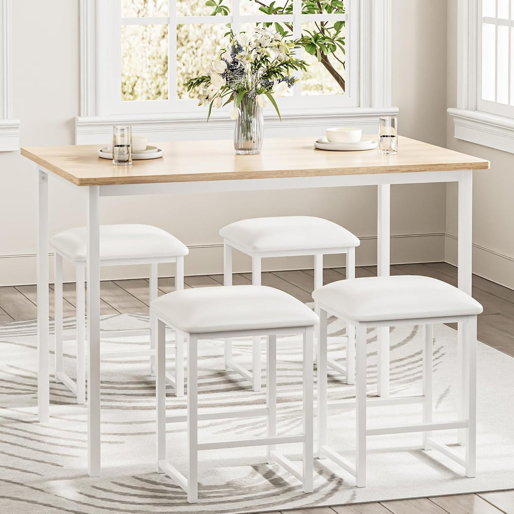 VECELO Dining Table and Faux Leather Chairs Set for 4, Oak | Kitchen table an...