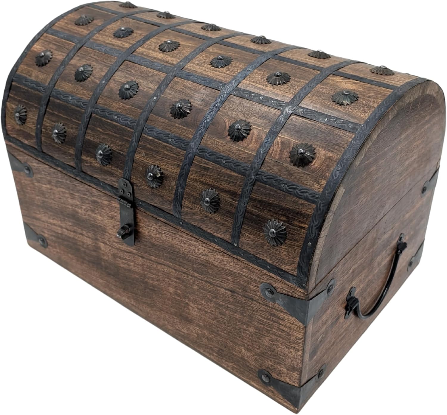 Handmade Pirate Treasure Chest - Wooden Storage Box with Iron Lock & Skeleton Key - Rustic Decorative Jewelry (XL 16 x 11 x 11)