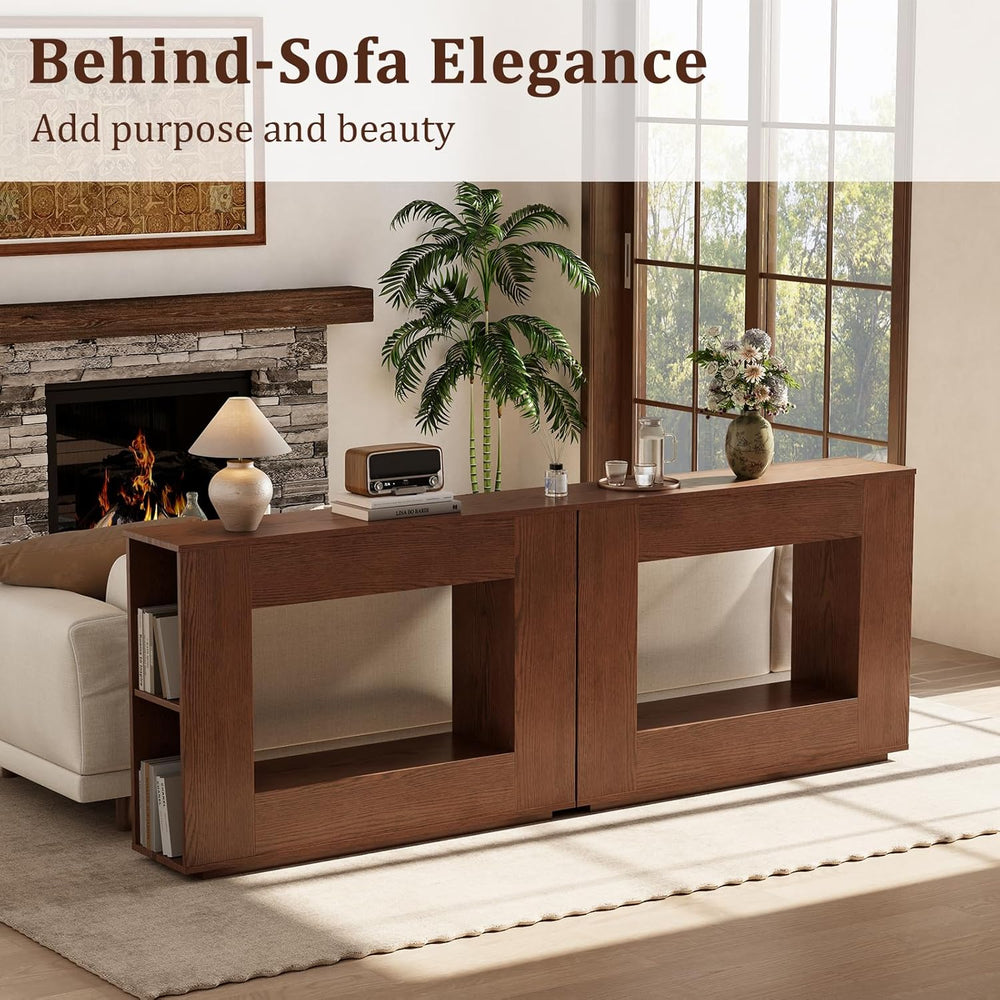 Walnut Console Table with Storage, 47.2" W Farmhouse Entryway Table, Lon...