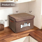 Dog Toy Basket with Lid, Collapsible Box for Pet Accessories | Storage Bin for Living Room, Fabric Container with Handle, Organizer for Small Medium dogs, Coffee
