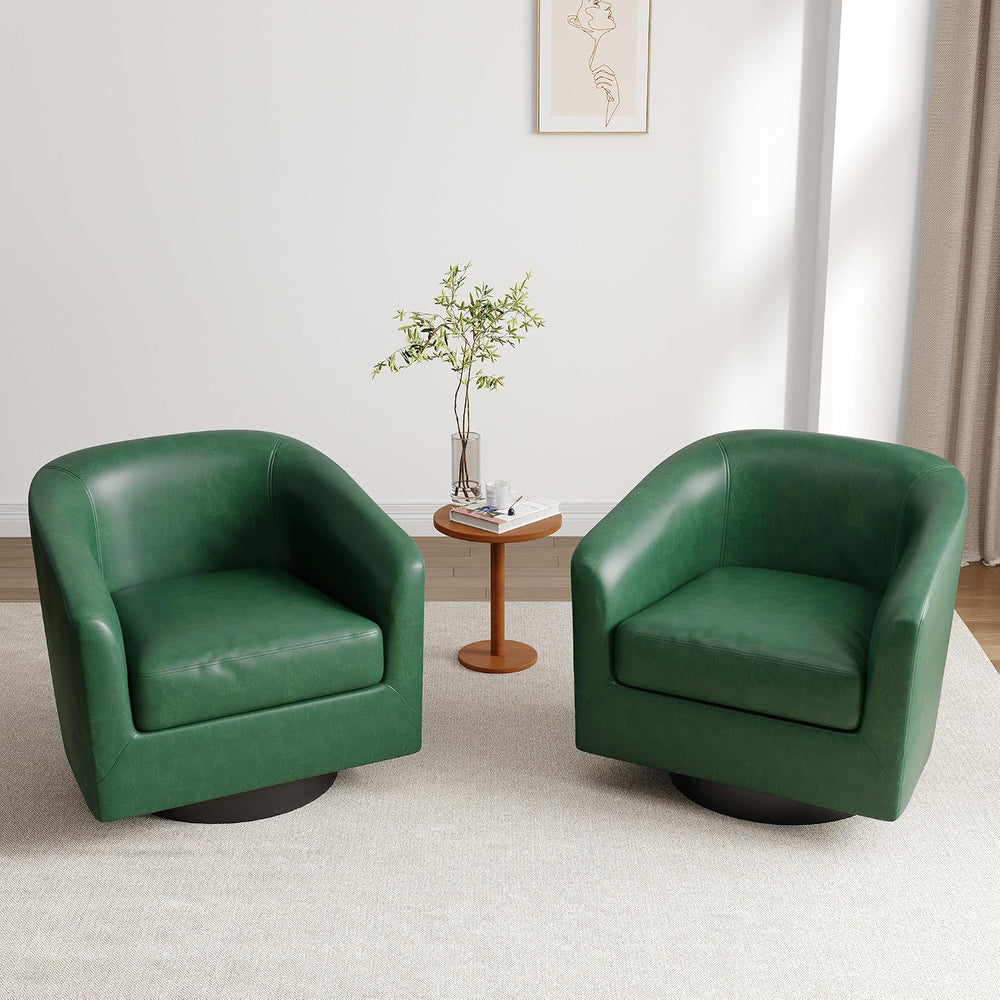 Lumibee Faux Leather Swivel Barrel Chairs Set of 2, Upholstered Comfy Round S...