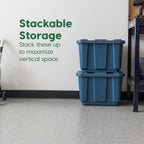 IRIS USA 12 Gallon Eco-Friendly Heavy Duty Truck Bed Toolbox Storage Tote Bins with Lids, 4 Pack - Made in USA, Tough Snap On Lockable Lid Stackable Industrial Rugged Tubs, Garage Organization - Navy