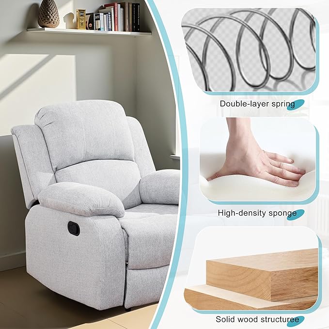 Recliner Sofa Set Couches for Living Room Chair Line Fabric Living Room Furniture Sets, Adjusted Reclining Couch Furniture Sofa Set for Theater Seating, Grey White