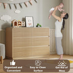Dresser for Bedroom with 6 Drawers, Fluted Chest of Drawers with Round Curved Corner, Hidden Handles, Modern Wood Storage Organizer for Bedroom, Nursery, Living Room