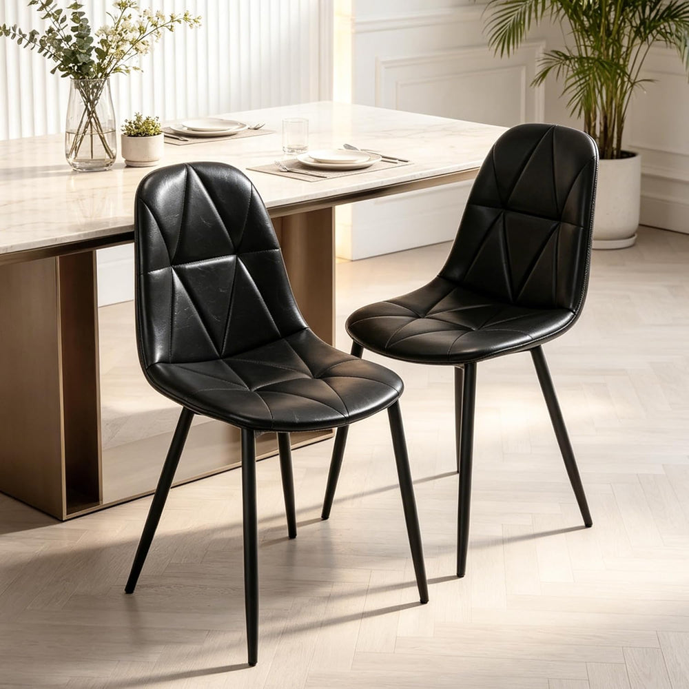 Set of 4 Black Dining Chairs – Modern Armless Kitchen & Dining Chairs, Fa...