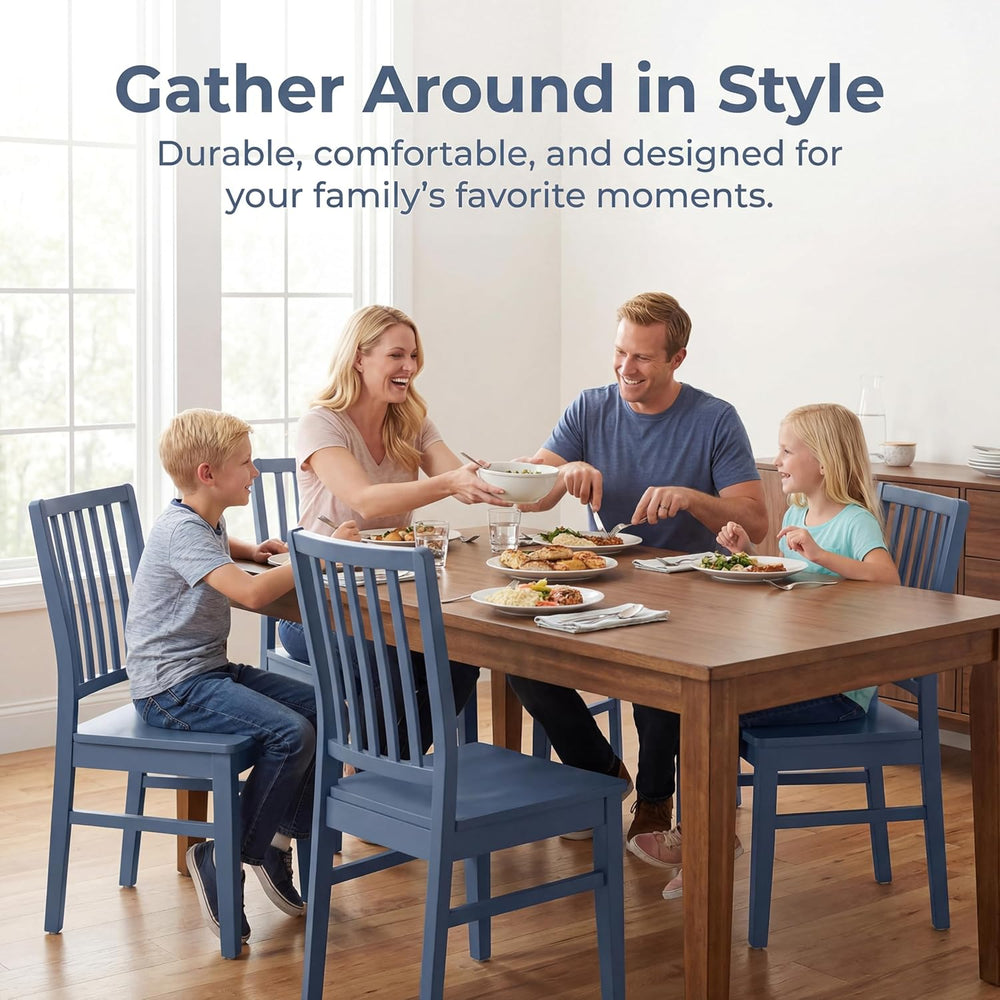 HNY Blue Wood Dining Chairs Set of 4, Farmhouse Kitchen Chairs with High Back...