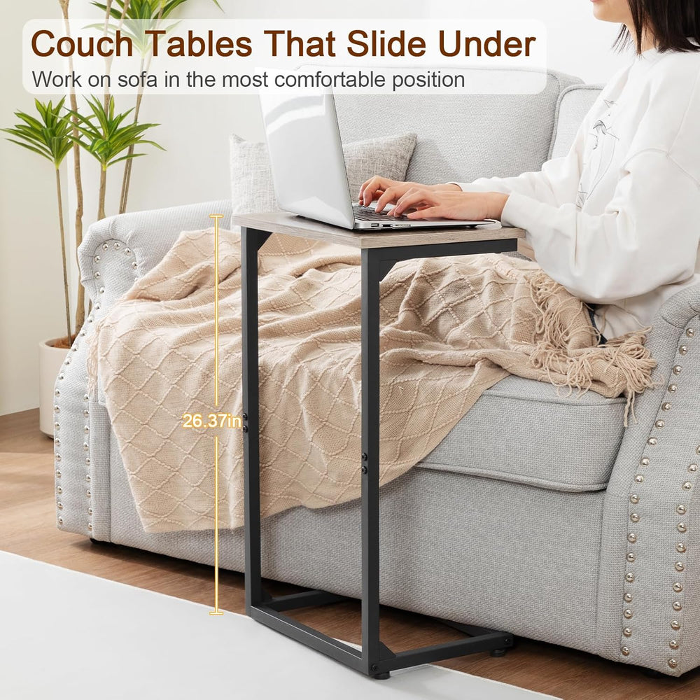 AMHANCIBLE C Shaped End Tables Set of 2, Couch Side Tables that Slide Under S...