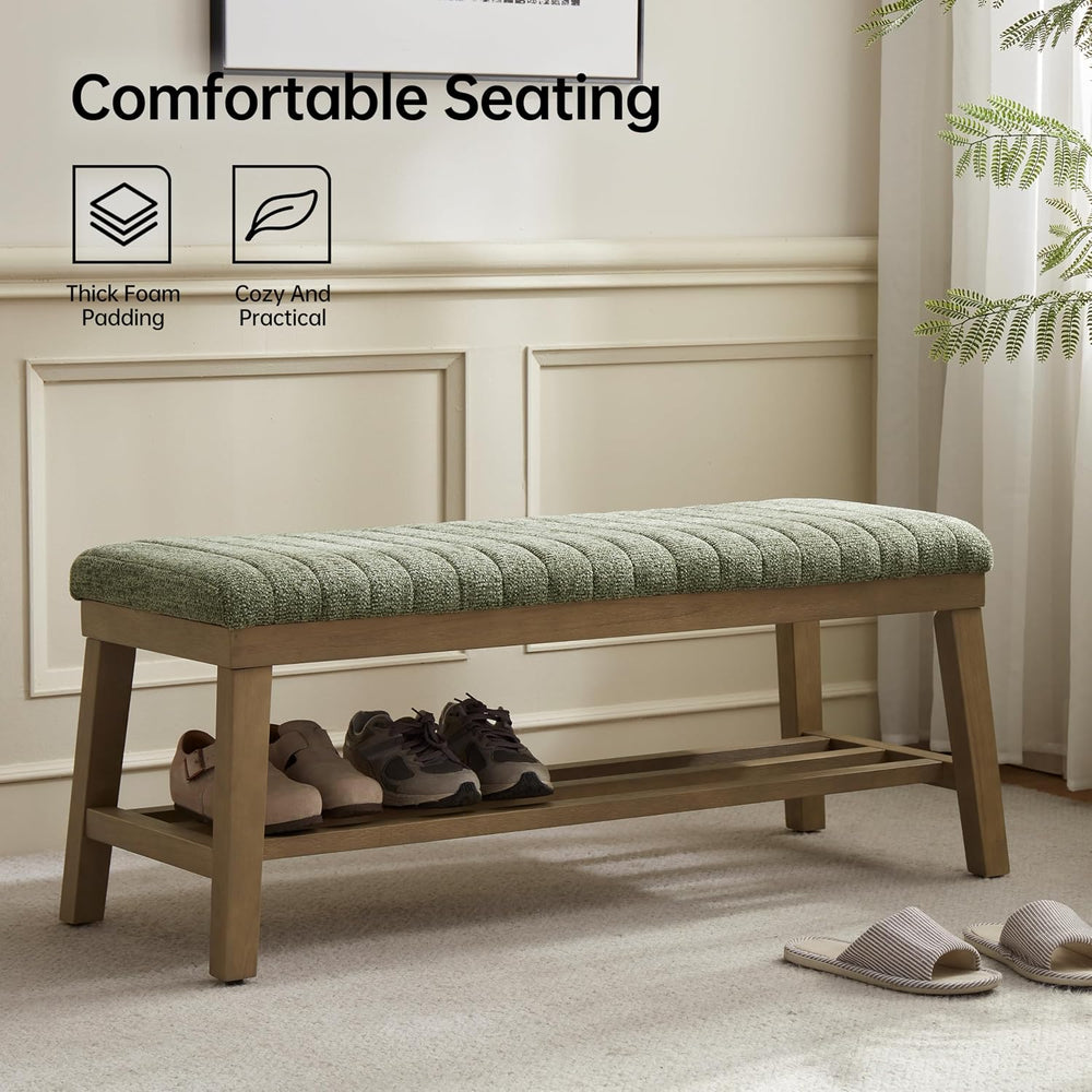 VKNOW Entryway Bench, Storage Shoe Bench with Rubberwood Legs, Green | Shoe R...