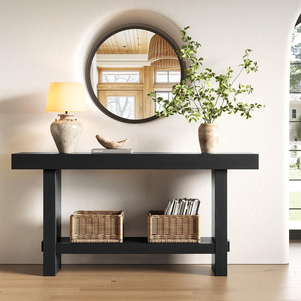 63-Inch Solid Wood Console Table, 2-Tier Narrow Farmhouse Entryway Table for ...