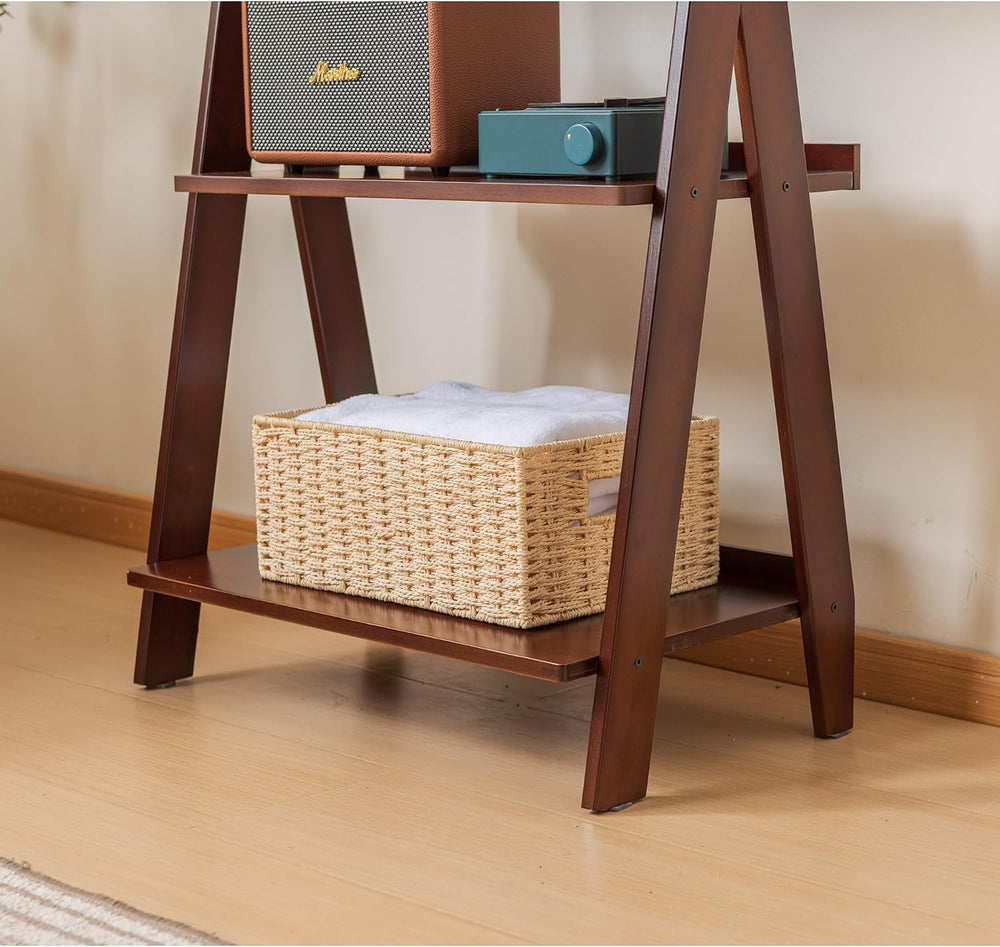 Maydear Bamboo Ladder Shelf Bookcase, 5-Tier Leaning Bookshelf Free Standing ...