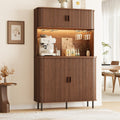 ONBRILL 71" Tall Wine Bar Cabinet with Storage (Walnut) | Fluted Liquor Cabinet, Modern Coffee Bar Cabinet, Large Home Bar, with LED Lights, Power Outlet, for Living Room, Kitchen