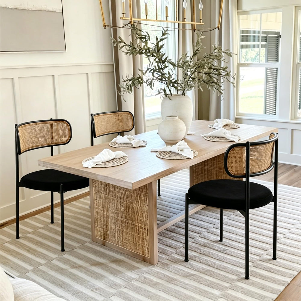 Rattan Dining Chairs Set of 2, Kitchen Chairs with Curved Cane Backrest &...