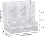 Marbrasse Mesh Desk Organizer - Multi-Functional Pen Holder with Drawer, Desktop Stationary Storage Rack for School, Home, Office, Art Supplies (White Mesh)