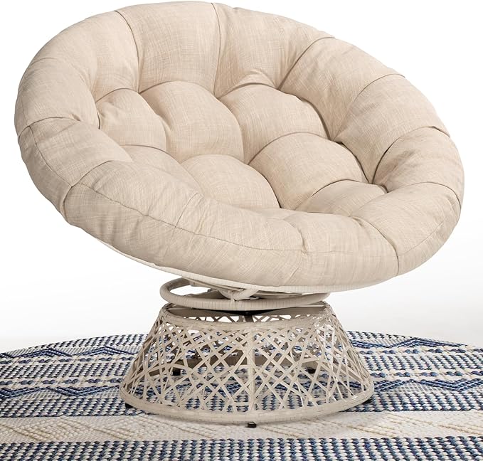 Bme 40" Ergonomic Wicker Papasan Chair with Soft Thick Density Fabric Cushion, High Capacity Steel Frame, 360 Degree Swivel for Living, Bedroom, Reading Room, Lounge