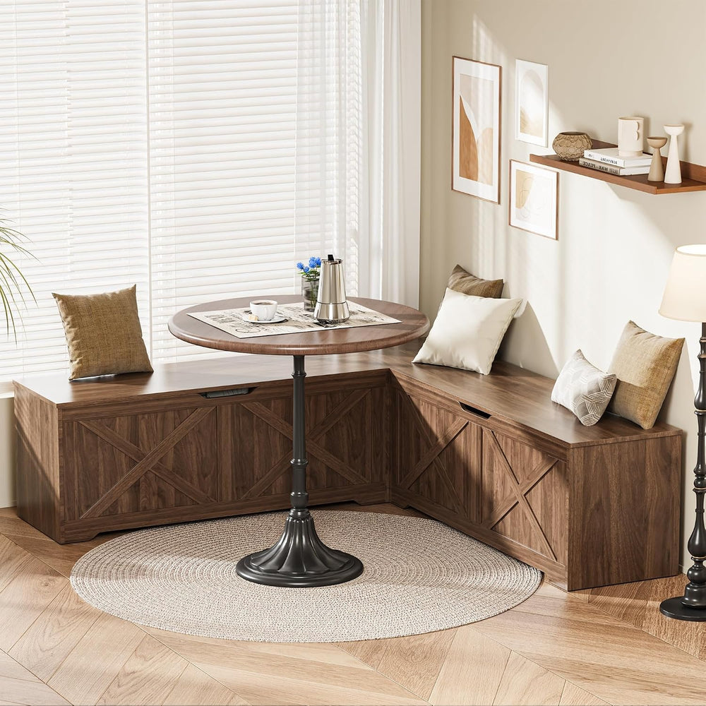 L Shaped Storage Bench, 63" Corner Bench with Storage, Breakfast Nook Be...