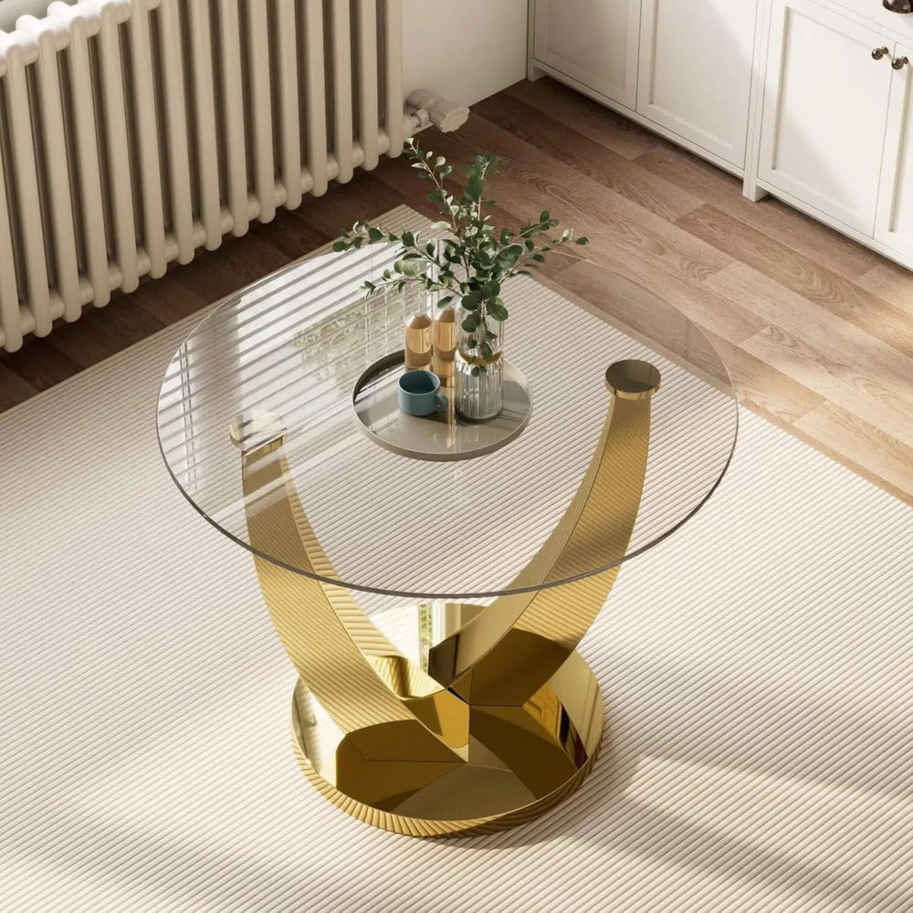 38.9" Round Glass Dining Table for 2-4, Modern Glass Dining Room Table w...