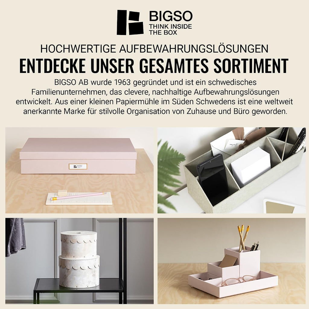 Bigso Box of Sweden Document Box for A4 paper, Brochures and Notes - Box with Lid and Handle - Fibreboard and Paper Box Storage with Lid - Grey