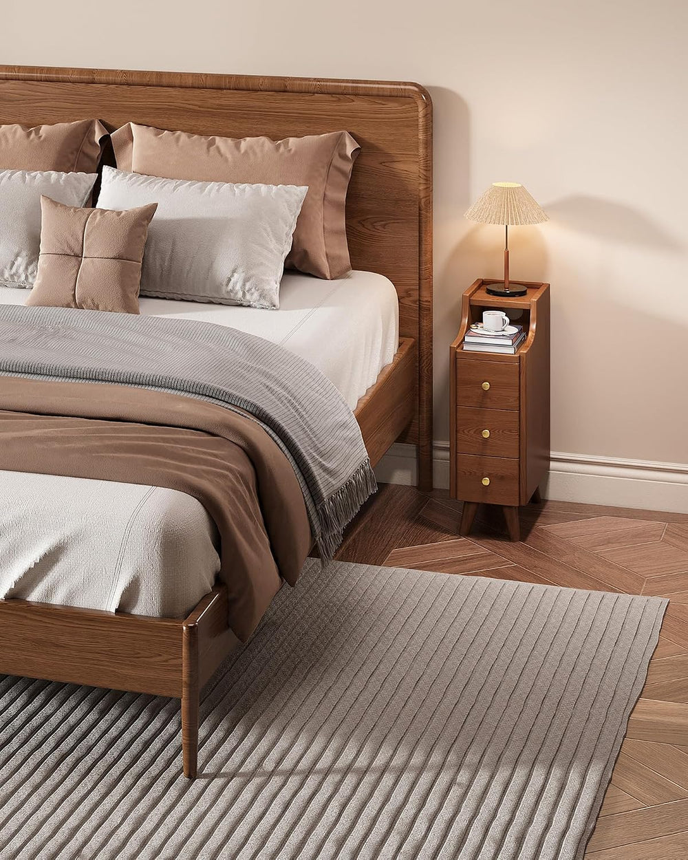 IUNVR Narrow Nightstand with 3 Drawers, Solid Wood Slim Bedside Table | 7.9&q...