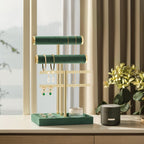 3 Tier Bracelet Holder Display - Detachable T Bar Dark Green Velvet Bracelet Holder, Jewelry Holder Organizer for Bracelet, Necklace, Earrings, Rings