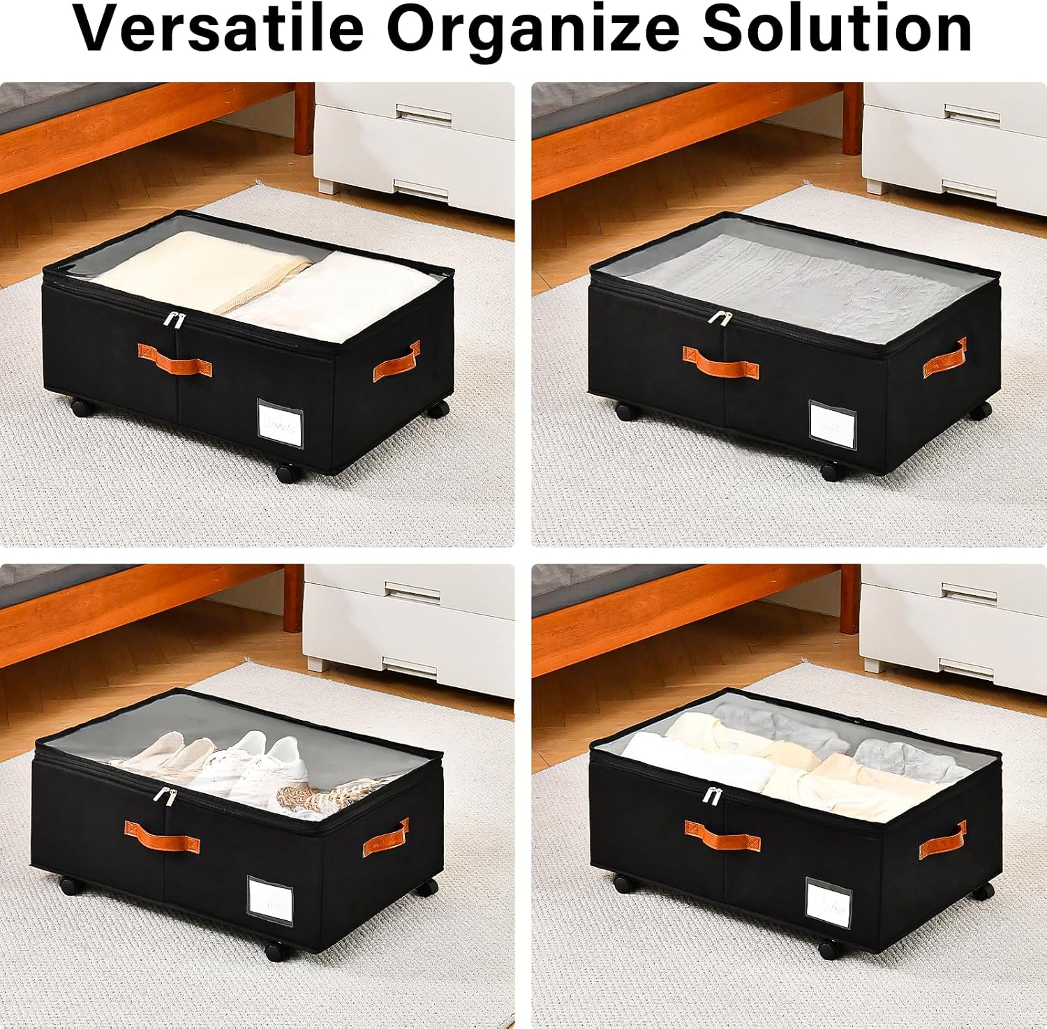 Freebat Under Bed Storage with Wheels 2 Pack, Underbed Container | 10 inch Height Under Bed Drawers with Clear Lid Cover, Storage Bag Box with Visiable Window for Clothes, Bedsheet, Pillow