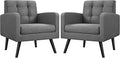 Yaheetech Mid-Century Accent Chairs, Modern Upholstered Living Room Chair, Cozy Armchair Button Tufted Back and Wood Legs for Bedroom/Office/Cafe, Set of 2, Gray