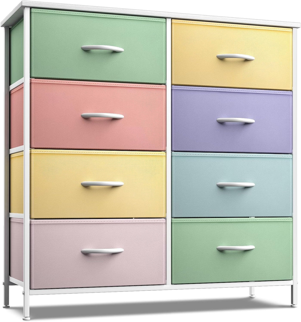 Sorbus Kids Dresser with 8 Drawers - Furniture Storage Chest Tower Unit for Bedroom, Hallway, Closet, Office Organization - Steel Frame, Wood Top, Tie-dye Fabric Bins (Pastel 1)