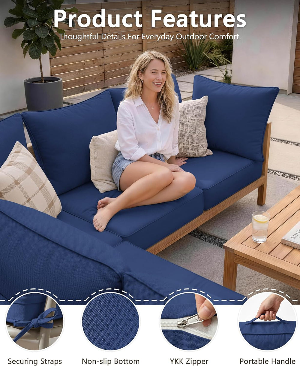 Outdoor Chair Cushion Set of 6, 24x24x5 Waterproof Fade Resistant