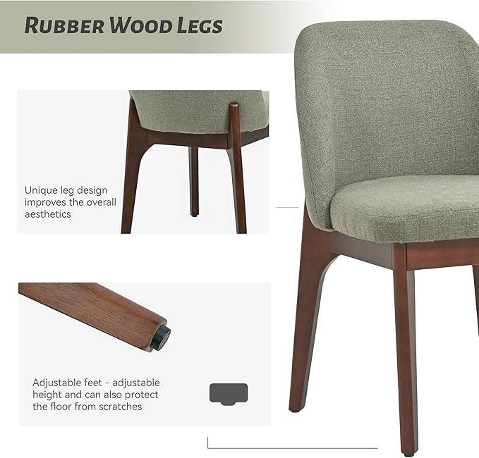 VKNOW Wooden Dining Chairs Set of 6, Upholstered Dining Room Chairs with Rubberwood Legs and Padded Seats, Kitchen Chairs for Restaurant Kitchen Living Room, Grey