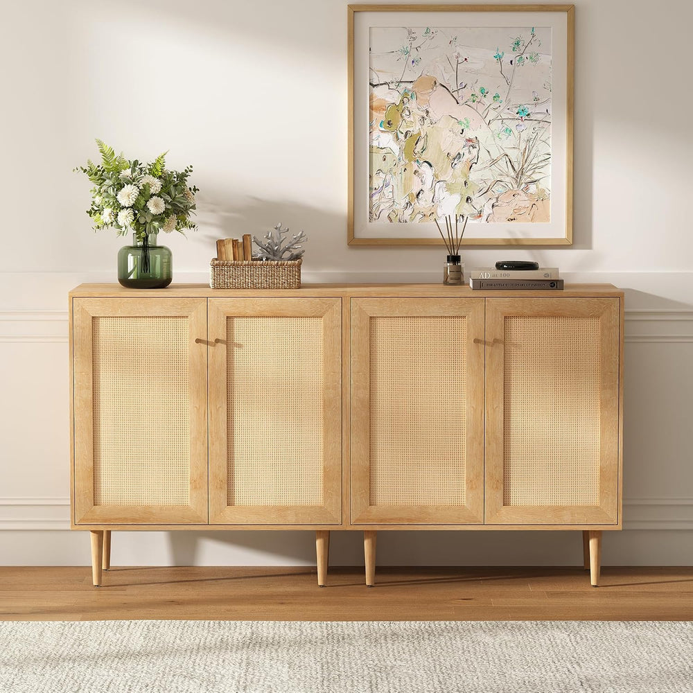 EYYTHUNG Rattan Storage Cabinets Set of 2 Accent Sideboard Boho Buffet Kitche...