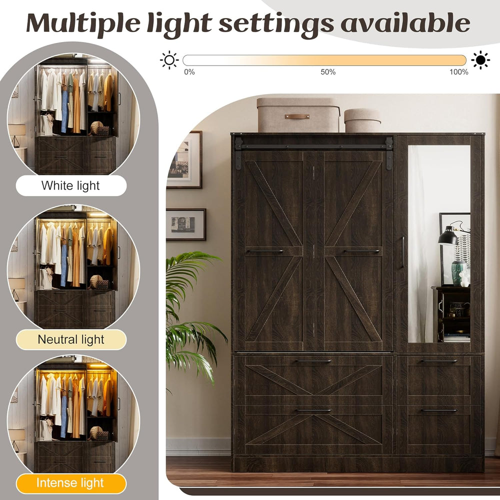 PAKASEPT Armoire Wardrobe Closet with w/Folding Sliding Barn Door | Bedroom A...