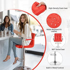 Yaheetech Bar Stools Set of 2, PU Leather Adjustable Swivel Barstools, Hydraulic Kitchen Counter Height Bar Chairs with Armrest and Back for Bar, Kitchen, Dining Room, Red