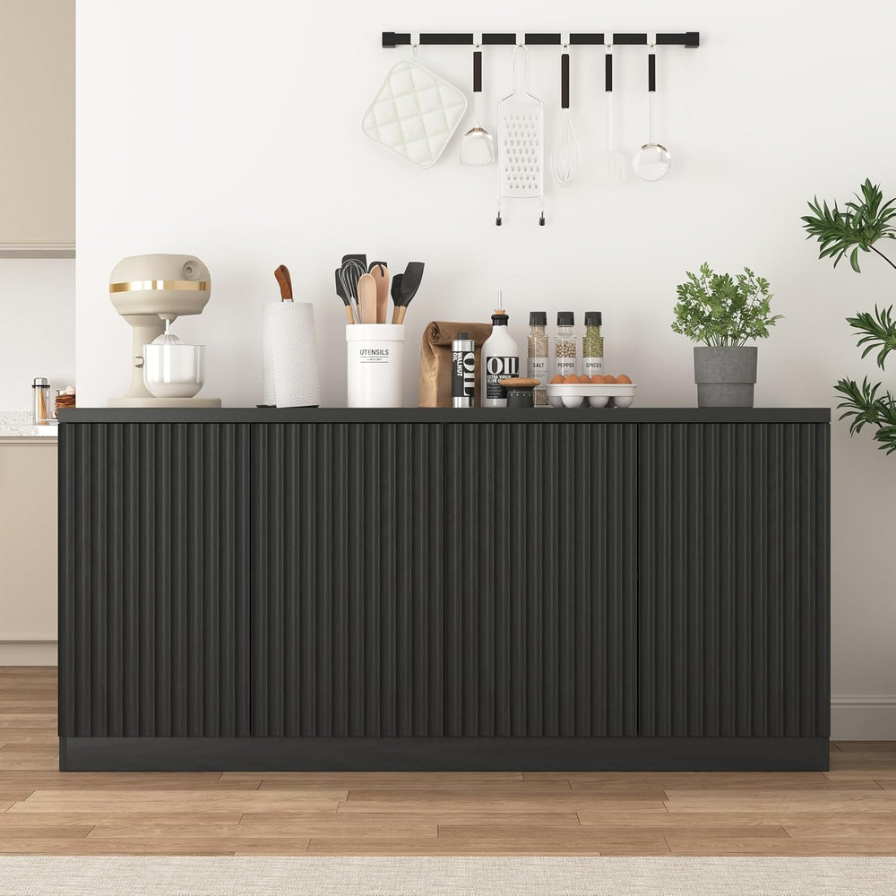 63" Fluted Buffet Cabinet Sideboard with Storage,Large Credenza with 4 D...