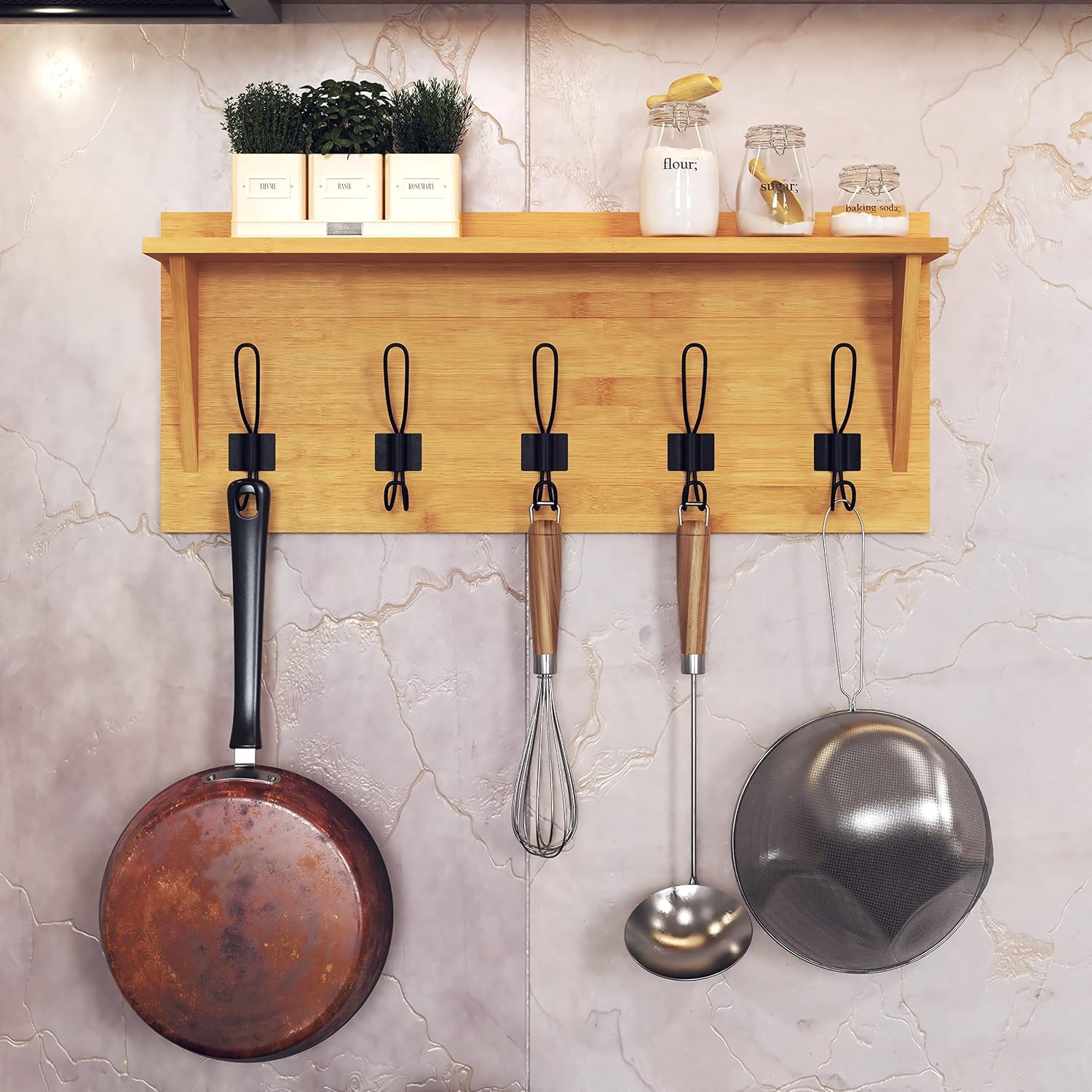 HBCY Creations Rustic Wall Mounted Coat Rack with Shelf - Solid Wood 24" Entryway Shelf with 5 Coat Hangers. Perfect Touch for Your Entryway, Mudroom, Kitchen, Bathroom and More, Bamboo