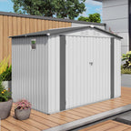 8x6 FT Outdoor Storage Shed with Windows, Metal Sheds & Outdoor Storage with Lockable Door and 4 Vents, Outside Storage Shed Waterproof for Backyard, Patio, White+Gray