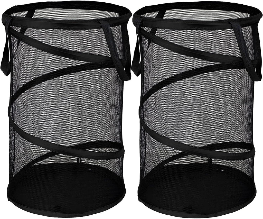 BATTOO 2 Pack Large Collapsible Laundry Basket Foldable Mesh Pop Up Hamper with Handles for Laundry Room, Bathroom, Kids Room, College Dorm, Travel, Storage Organizer Black