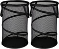 BATTOO 2 Pack Large Collapsible Laundry Basket Foldable Mesh Pop Up Hamper with Handles for Laundry Room, Bathroom, Kids Room, College Dorm, Travel, Storage Organizer Black