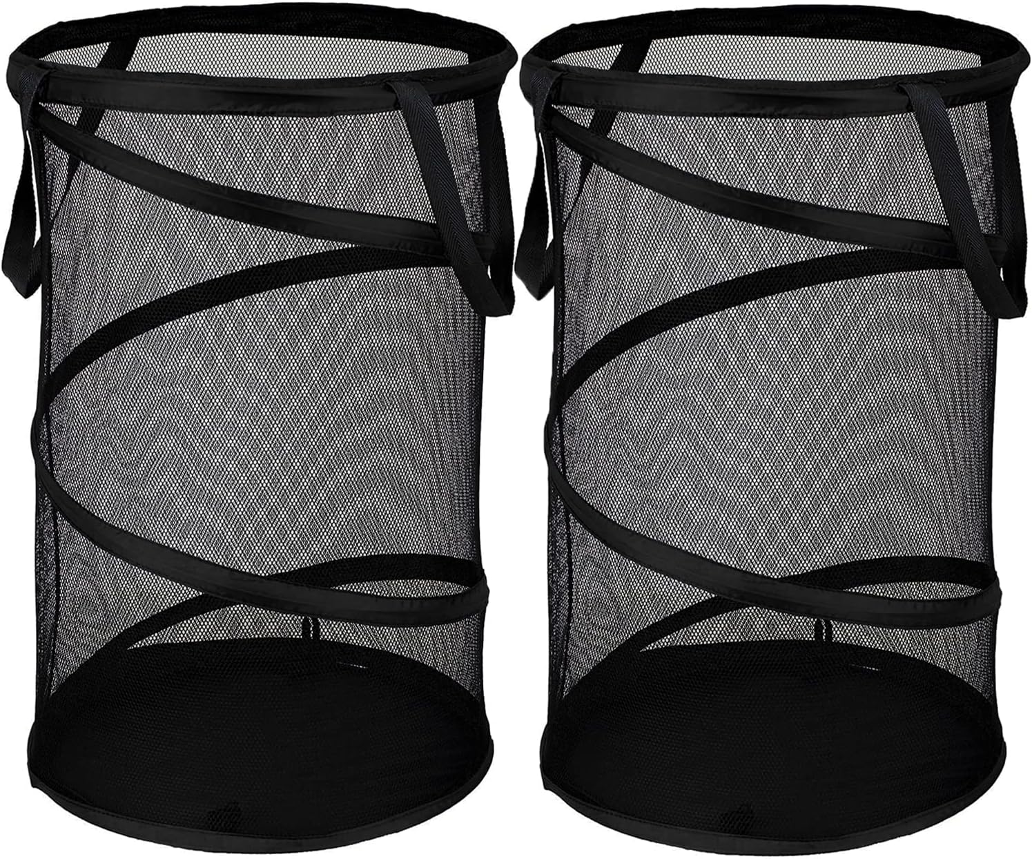BATTOO 2 Pack Large Collapsible Laundry Basket Foldable Mesh Pop Up Hamper with Handles for Laundry Room, Bathroom, Kids Room, College Dorm, Travel, Storage Organizer Black