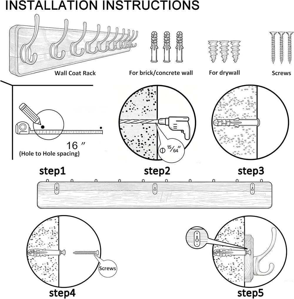 WEBI Coat Rack Wall Mount,38 9/16" Long,10 Hooks,Coat Hooks Wall Mounted...
