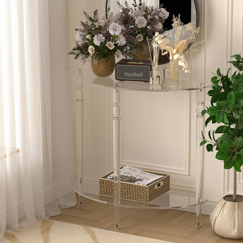 Acrylic Console Table, Half Moon, Entryway Table, Narrow Side Table, End Tabl...