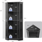 IRONCK 71 Inch Carbon Fiber Corner Glass Display Cabinet with Human Body Sensor & 6-Color LED Lights, 4-Tier Tempered Glass Display Case with 2 Adjustable Shelves for Collectibles, Toys, Black