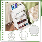 Furnulem Night Stand with Charging Station, 28.3 Inch Tall Bedside Table with PVC Drawers, End Table with USB Ports and Outlets, 3 Fabric Drawer Storage Nightstand for Bedroom, 3 Ways to Use, White