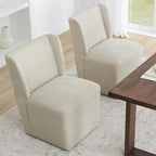 Upholstered Dining Chair with Casters Wingback Modern Side Armless Deskchair with Rollers for Diningroom Bedroom Livingroom Reading Room,Cream Beige,2 Box