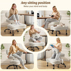 DurayLoly Cross Legged Office Chair, 360 Swivel, Folding Footrest, 5.12" Dual-Layer Plush Cushion, Height Adjustable, 300 lbs Capacity, Lumbar Support, Meditation Kneeling Chair, Off White